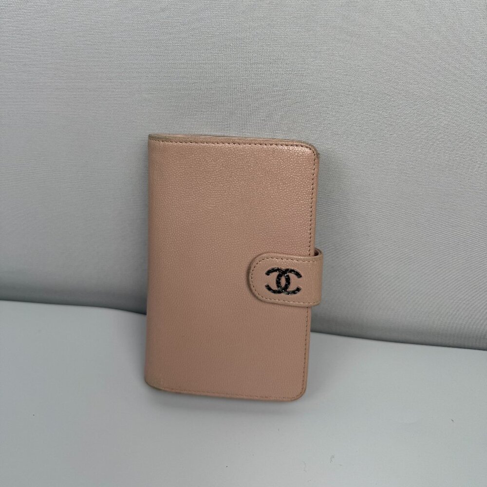 CHANEL Pink Caviar Leather Wallet with Crystal Logo Zip and Snap